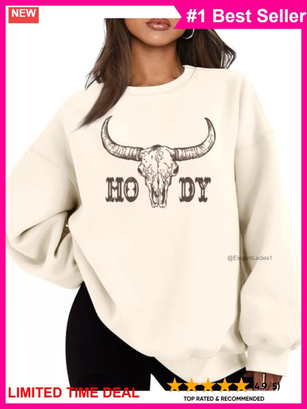 Western Cow Skull Graphic Sweatshirt Oversized Pullover Women's Boho Top